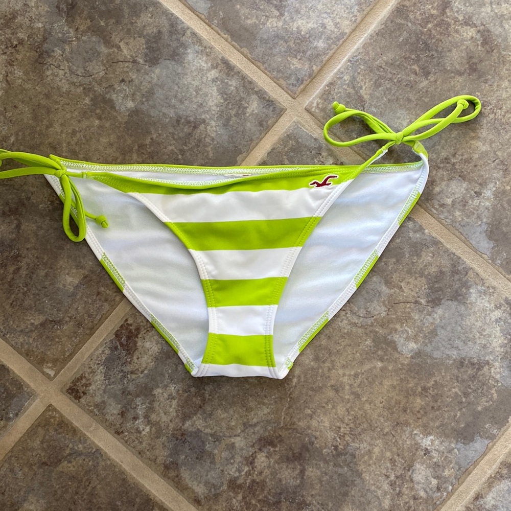 Hollister line green/white stripe string bikini bottom- sz S